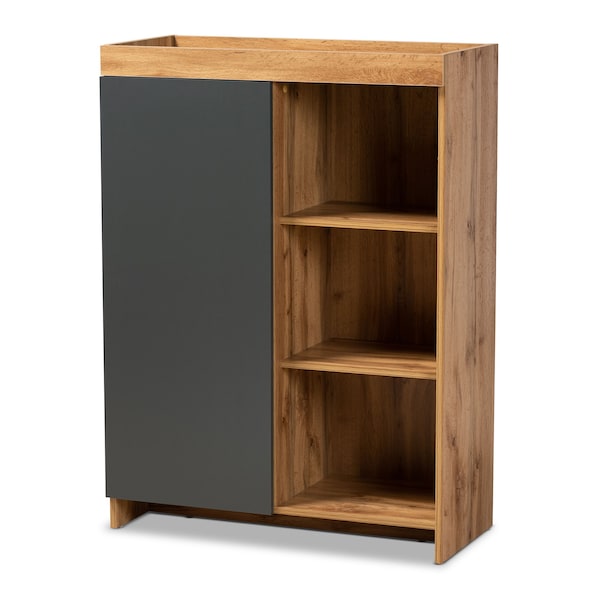 Baxton Studio Caspian Modern and Contemporary Two-Tone Grey and Oak Brown Finished Wood Shoe Cabinet 179-11216-Zoro - main